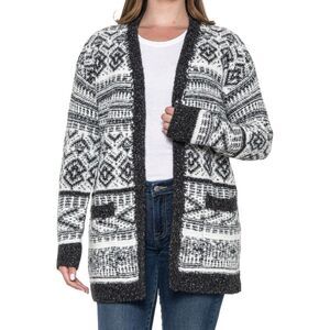 Lucky Brand White Gray Open Cardigan Women’s Size Large Cotton Wool Blend Pocket